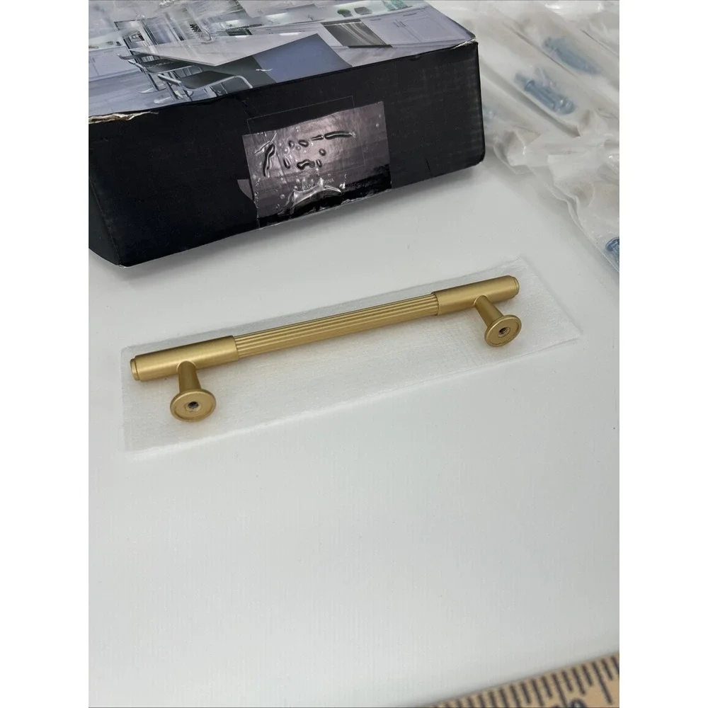 AsidRama 10 Pack Brushed Gold Fluted Cabinet Pulls 5 Inch Hole Center‎ Handles